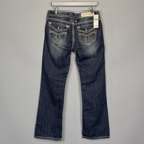 Rock Revival Denim - Rock Revival Jeans Womens 29 Blue Elaina Easy Boot Distressed Dark Wash Denim